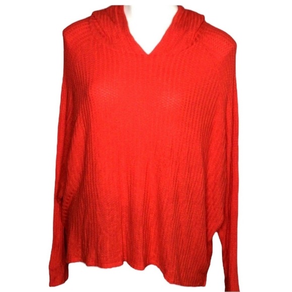 CHASER Waffle Knit Boxy Fit Pullover Hoodie in Orange/Red Size XL - Picture 1 of 5